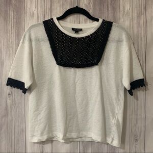 Topshop White and Black Crochet Lace Bib Shirt Size 6